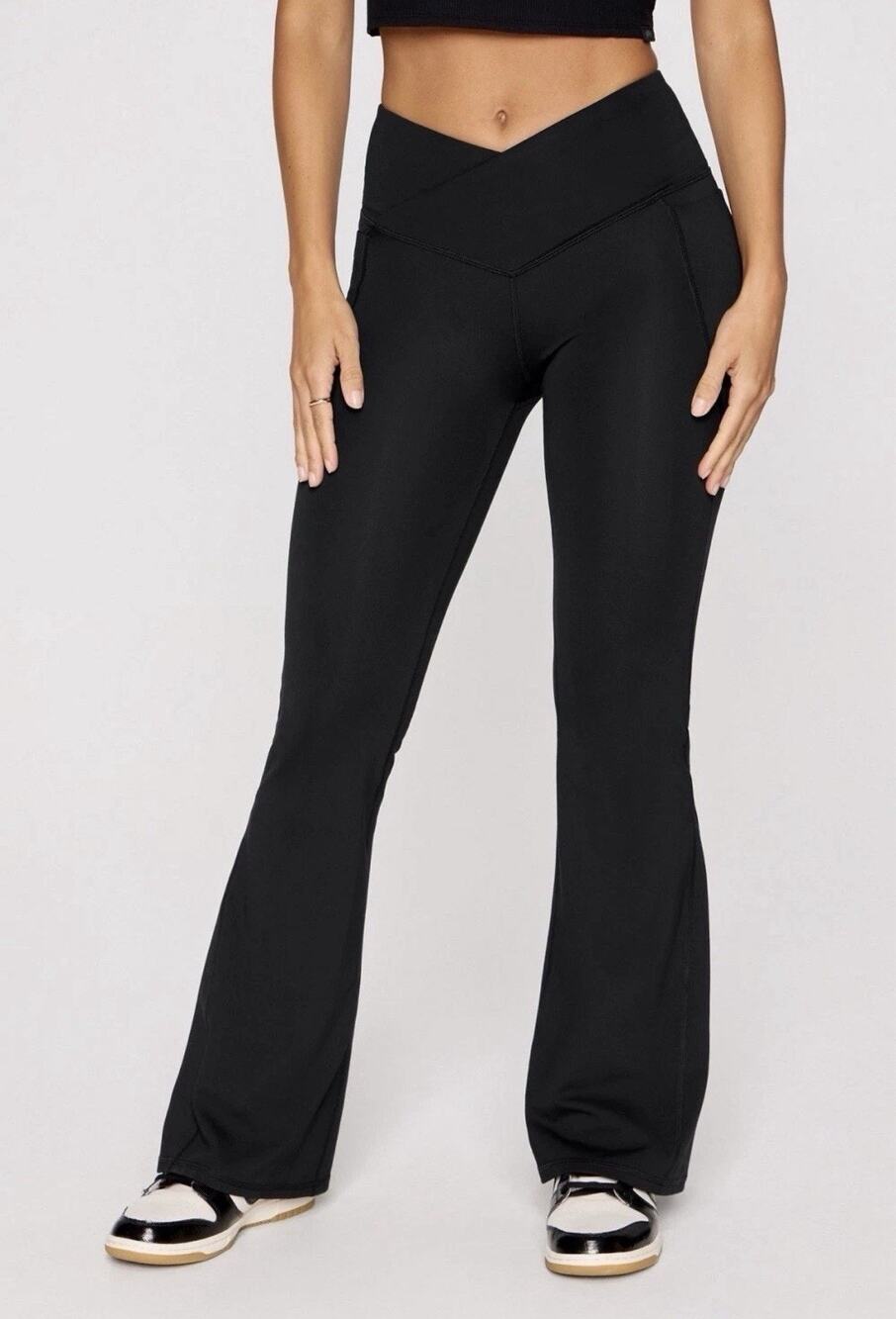 Fabletics Yitty PureLuxe Everyday Crossover Flare Leggings Iconic Black Sz XL